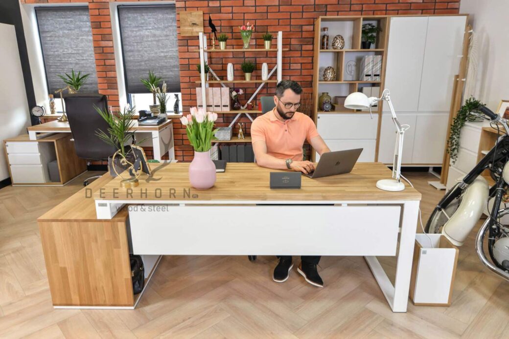 Bílá kancelář Premium Loft plus rohový stůl. Stolová deska 180x70cm ...