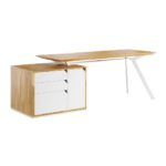 Bílý studijní stůl s dřevěnou deskou Active