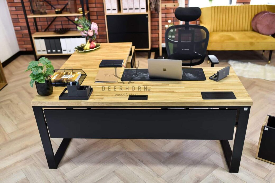 Rohový psací stůl s dřevěnou deskou Premium Loft Industrial