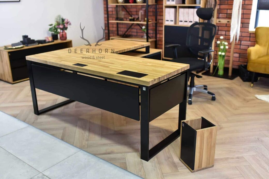 Rohový psací stůl s dřevěnou deskou Premium Loft Industrial