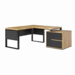 Pravý rohový psací stůl se silnou deskou, černý s kryty