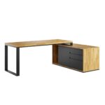 Průmyslový rohový psací stůl s černou podnoží pod stolem 160x70cm, loftová kancelář plus, pravostranný