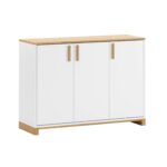 Bílá třídveřová komoda s dřevěnou deskou 140 cm