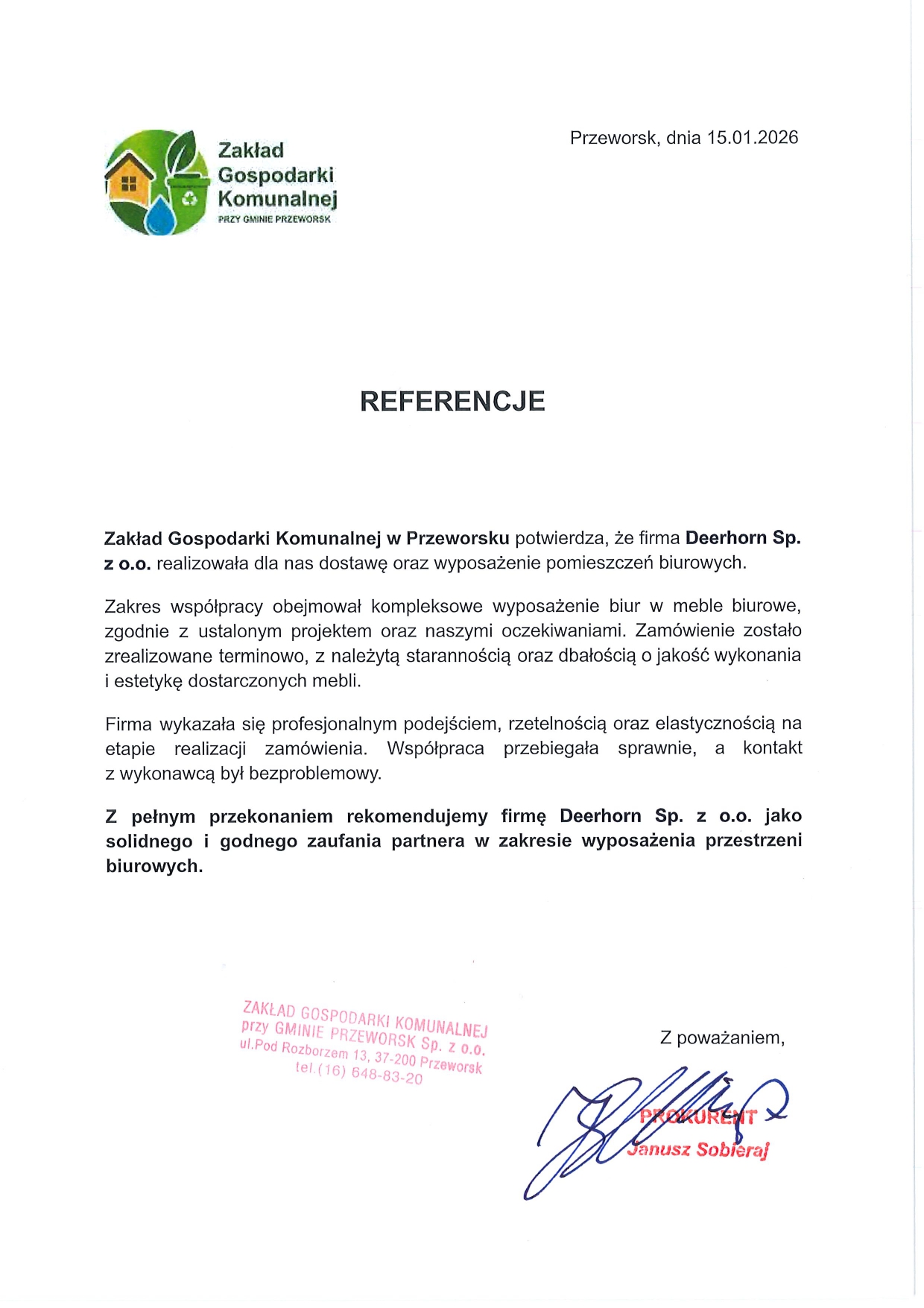 Reference na Deerhorn od ZGK Przeworsk