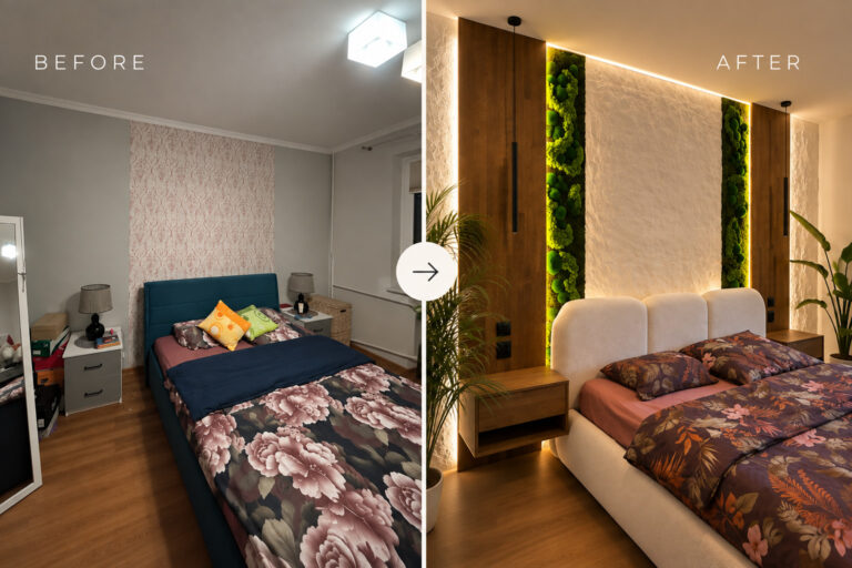 proměna ložnice – před a po